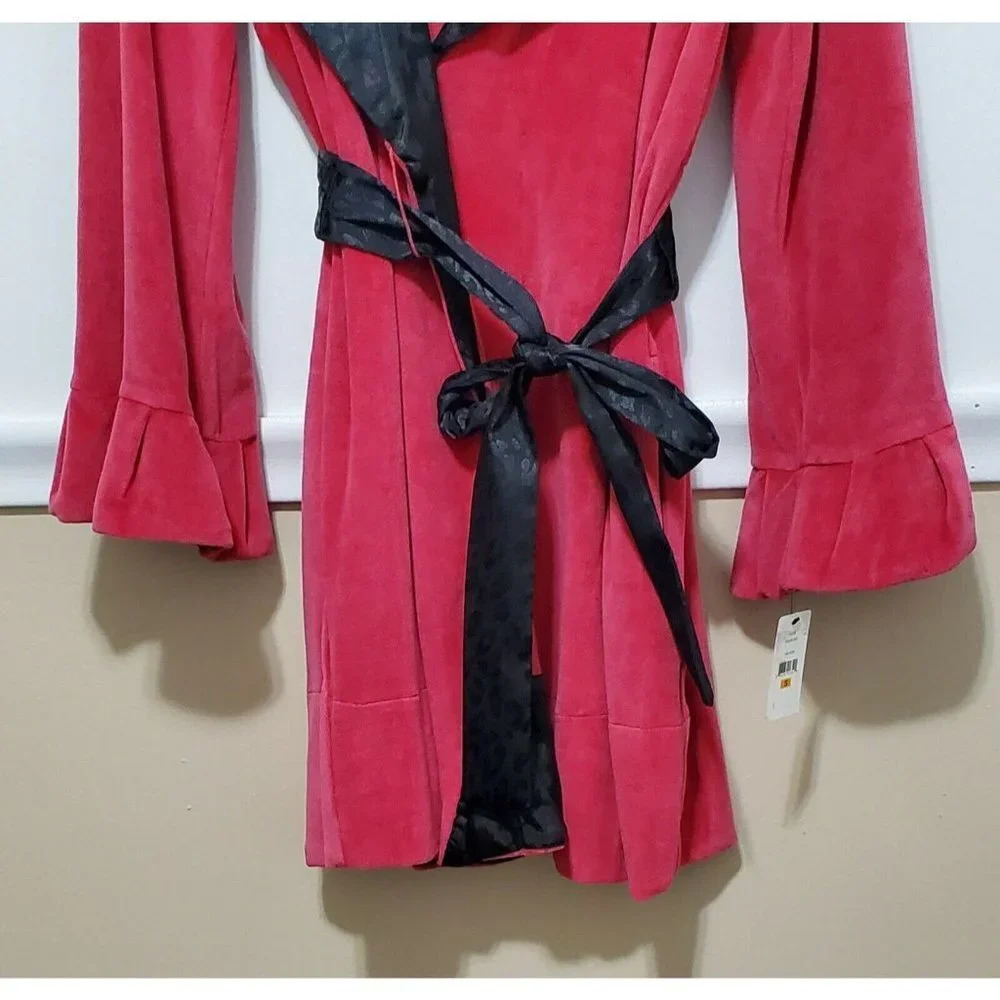 Betsey Johnson Boujie Plush Velour Pink Black Robe - Picture 3 of 12